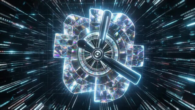 Futuristic Digital Clock Face with Streaking Light Trails and Binary Code Background aimou176 animation