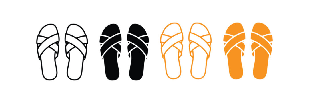 Summer slippers and sandals icon set, flip flops footwear symbol vector