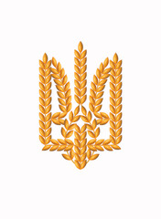 Obraz premium Decorative Ukrainian trident created from golden wheat ears representing national identity, agriculture, heritage and patriotic symbolism.