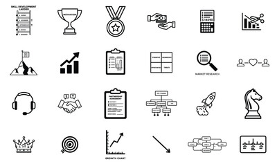 Fototapeta premium Set of business and leadership strategy icons for corporate management and professional development with business leadership strategy management