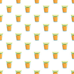 Refreshing tequila shots with lime slices repeating in a vector seamless pattern © nsit0108