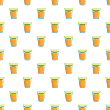 Refreshing tequila shots with lime slices repeating in a vector seamless pattern