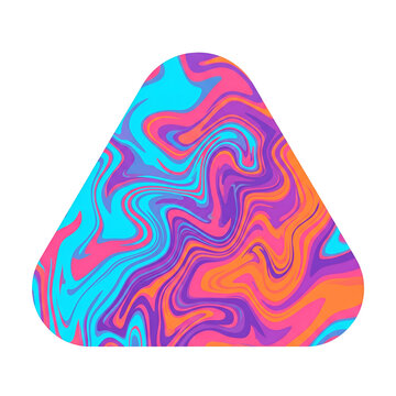 Vibrant colorful marble texture inside a rounded triangle on black background