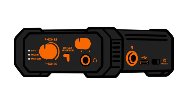 Portable Audio Interface with Orange Knobs and Headphone Jack, Studio Equipment