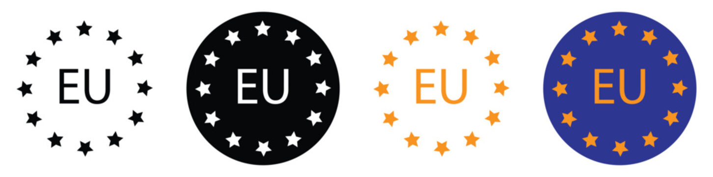 European Union EU flag badge icon set, Europe stars circular symbol vector