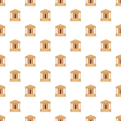 Naklejka premium Repeating ancient greek temple building facades creating a financial and historical themed pattern