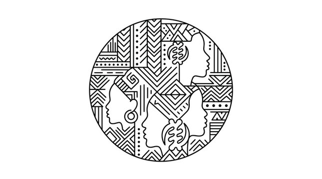 Abstract illustration of human faces in circular design