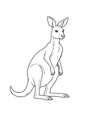 Obraz premium Black and white line art illustration of a cute kangaroo standing with kangaroo wildlife australia