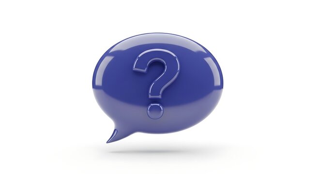 Blue speech bubble with question mark.