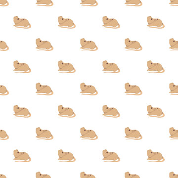 Small brown cartoon shrews creating a repeating animal pattern on a white background