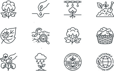 Naklejka premium Handdrawn illustrations of organic and sustainable cotton farming