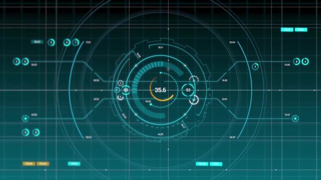 Futuristic HUD Interface with Digital Data Analysis and Counting Numbers, Abstract Tech Control Panel Matrix Background, Cyber Security UI System Motion Graphic Loop