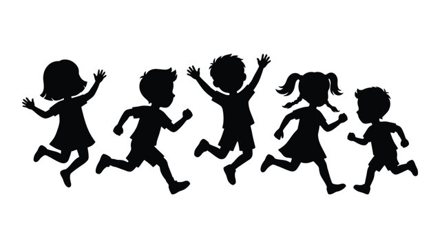Silhouette of children running in a line