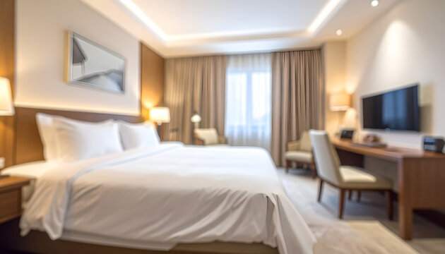 Luxurious Hotel Room with King Size Bed and Modern Amenities.