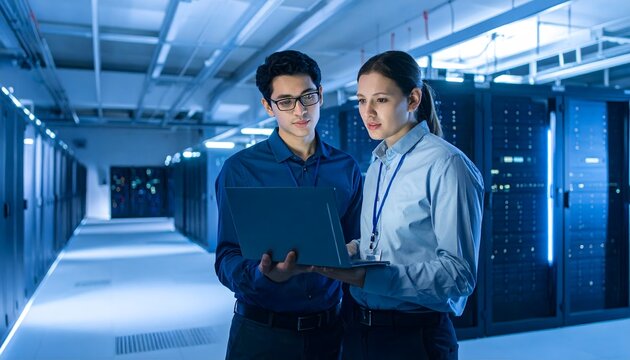 It Professionals Reviewing Server Data in Modern Data Center