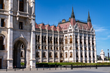Fototapeta premium Hungarian Parliament Building Neo-Gothic architecture in Budapest, Hungary