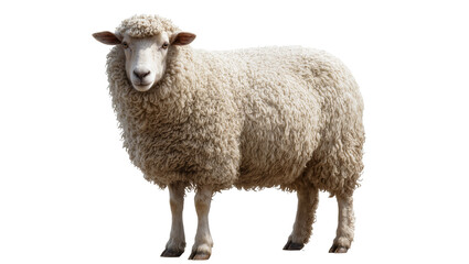Woolly sheep with thick fleece standing on white © Jonas