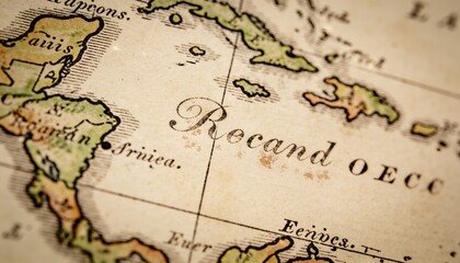 Obraz premium Displaying antique printed map sheet lying flat on surface, showing calligraphic place name