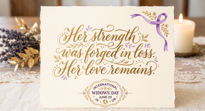 Inspirational quote on card with purple ribbon and candle