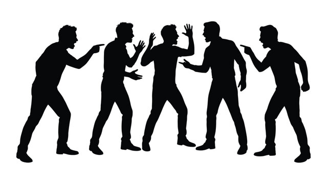 Silhouette of men fighting in a row