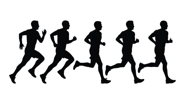 Black silhouettes of men running in different poses