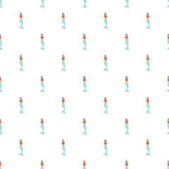 Naklejka premium Mermaids with light blue tails and red heart tops repeating on a white background