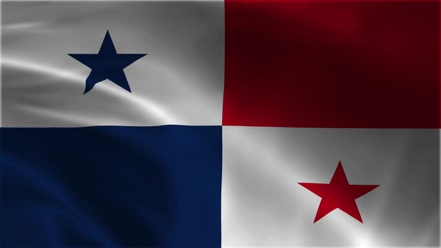 Republic of Panama Flag Waving Loop Background, National Panamanian Symbol with Red and Blue Quadrants and Stars, Satin Fabric Texture Motion Graphics for Central America News and Politics Footage