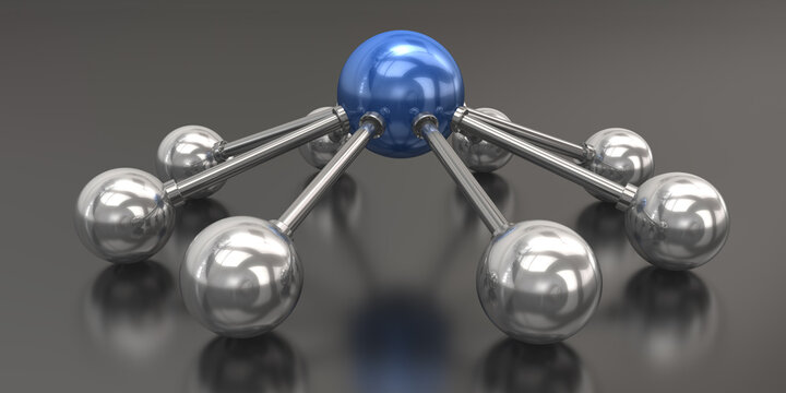 3d Netzwerk gl&auml;nzender Kugeln als symbolische Darstellung eines Teams mit F&uuml;hrungsverantwortung. 