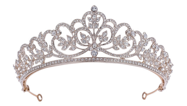 Ornate diamond tiara with floral leaf motifs and central gem
