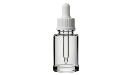 Naklejka premium Clear glass dropper bottle with white cap and liquid, isolated on transparent background