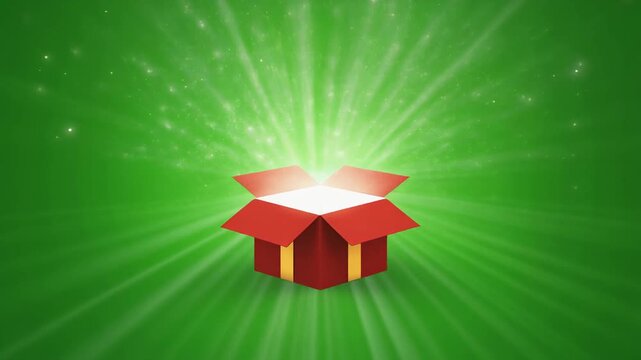Animated Gift Box Opening with Light Rays on Green Screen