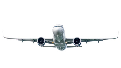 Commercial jet airplane flying forward front view, white © Niklas
