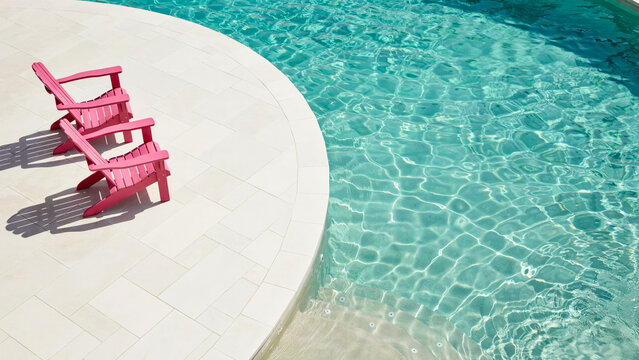 Two Pink Adirondack Chairs at Swimming Pool Terrace