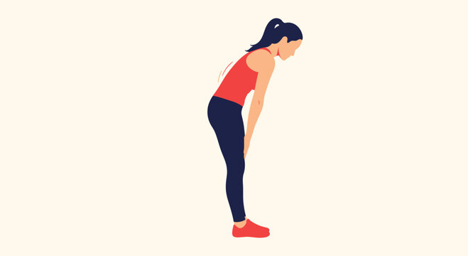 Woman tired after workout, bending over with hands on knees, exercising concept