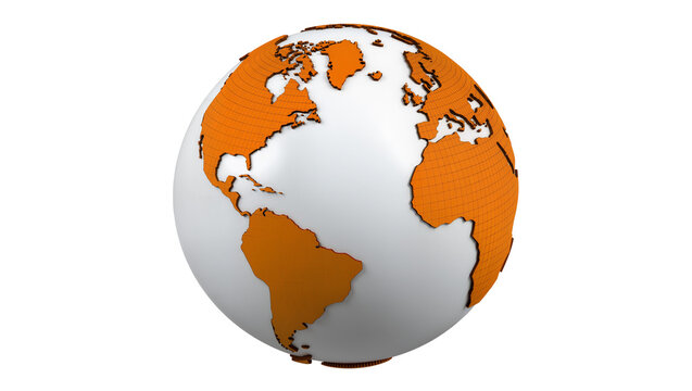 Orange and white globe showing continents