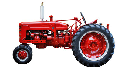 Red vintage tractor side view with large rear wheels © Lena