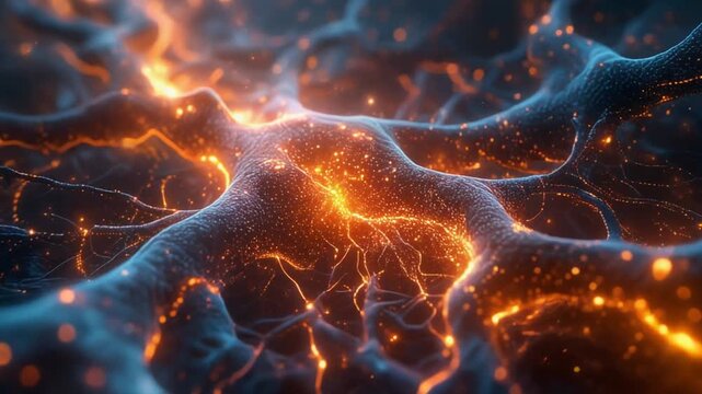 Science biology neuron animation scans microscopic networks. Medical science biology neuron animation links blue brain cells. Cognitive science biology neuron animation tracks mind thoughts.