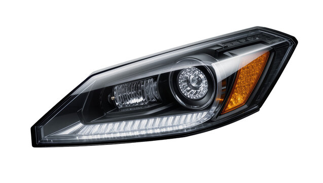 Modern car headlight with LED daytime running lights and amber turn signal