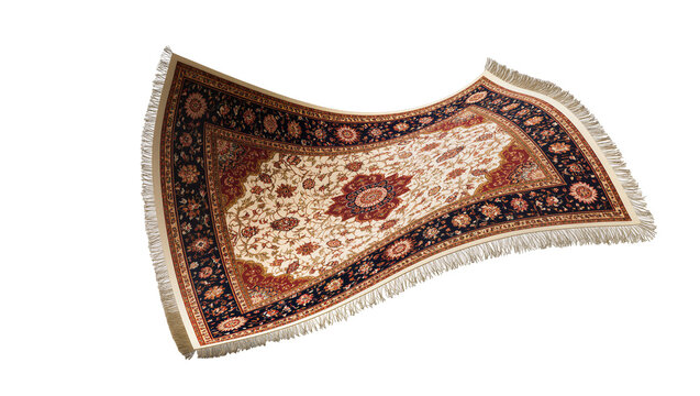 Intricate Persian rug with floral patterns and fringe, isolated on transparent background