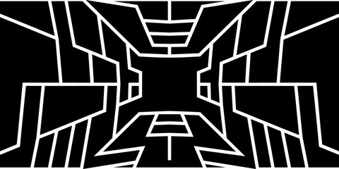 Bold geometric symmetry with striking black and white contrast © moche style