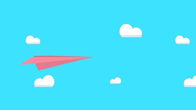looping background video, flat design animation of a paper airplane with empty space on the right for text