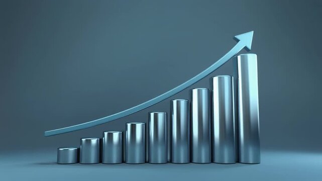 Chart growth animation raises silver three dimensional bars. Rising chart growth animation trends business profit curves. Modern chart growth animation loops finance metrics.