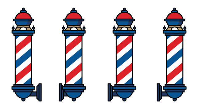 Classic barbershop pole set with red white and blue spiraling stripes