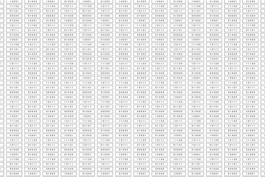 Columns of black binary code on a white screen, computer language. Encryption, digital code, big data, blockchain, firewall, data privacy, computer technology.