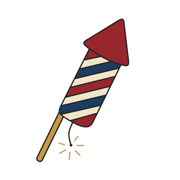 Striped firework rocket with sparkling fuse for Fourth of July party