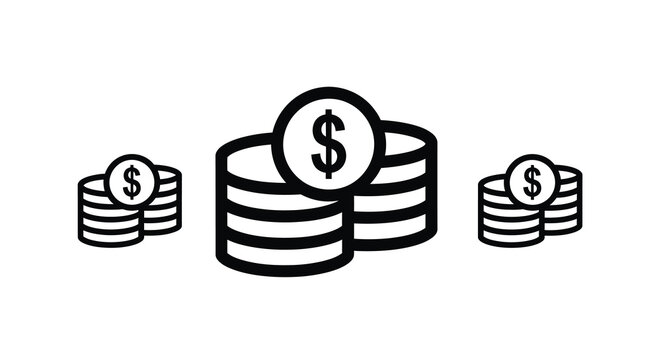 Stack Of Coins Illustration Black Line Art On White Background