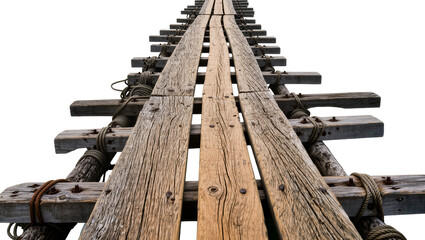 Naklejka premium Weathered wooden pier planks with thick rope lashings, isolated on transparent background