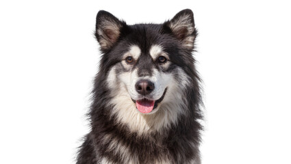 Fototapeta premium Finnish Lapphund dog with black and white fur, smiling