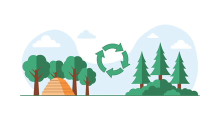 Fototapeta premium Eco-friendly camping in a vibrant forest with recycling symbol