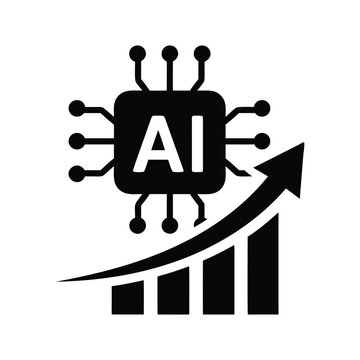 Artificial intelligence chip with upward trending graph representing growth and innovation isolated on white background